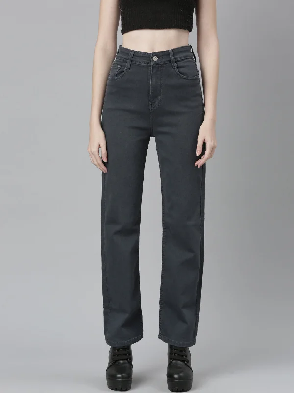 Street Vertical And Horizontal Design Women Grey Denim Jeans