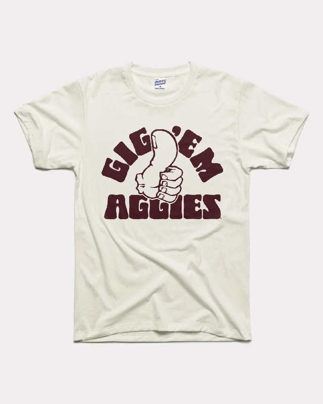 Sports Vitality Style Gig 'Em Aggies Hand Sign Vintage White T-Shirt