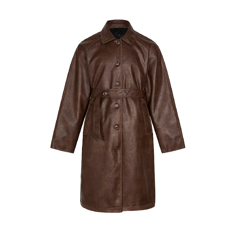 Comfortable down Leather Mid-length Trench Coat Men And Women