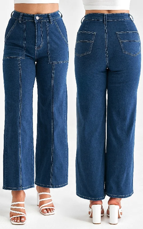 Party Wear Robbie Wide Leg Jeans - Dark Blue