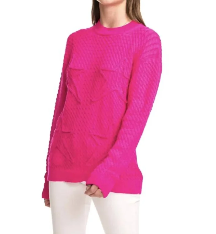 Minimal Style Cable Stars-Oversized Cable Sweater In Raspberry
