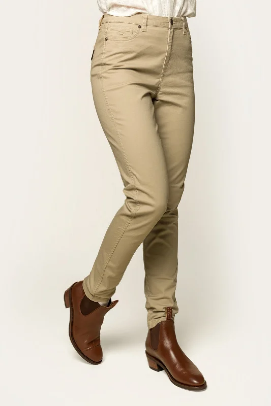 Retro Style MacKenzie Womens 5 Pocket Stretch Drill Jeans - Khaki