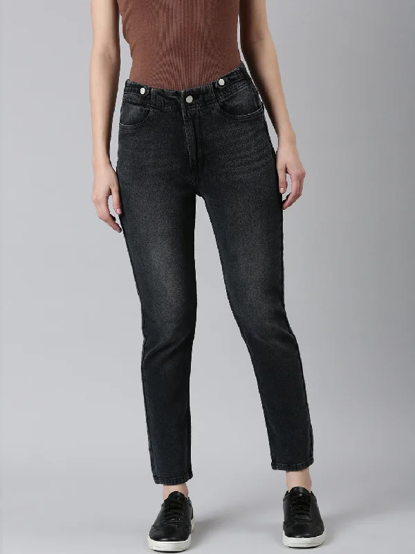 Personal Charm Women Charcoal Solid Regular Fit Denim Jeans