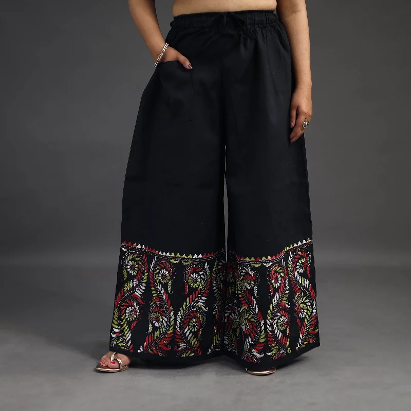 Luxury Classic Black - Kantha Hand Embroidery Palazzo in Cotton 22