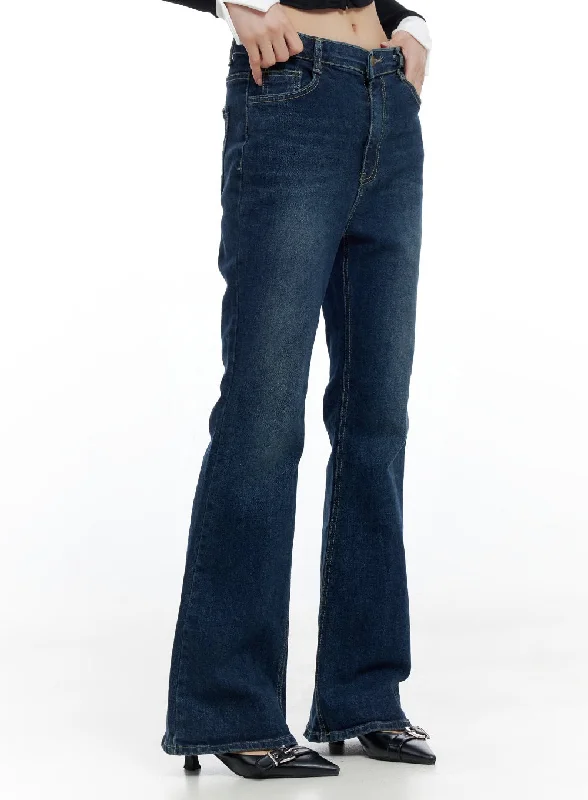 Fashion Style Clea Elastic Flare Dark Denim Jeans CO425