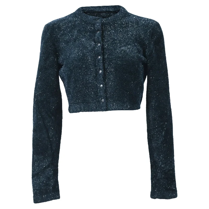 Personalized Design Alaïa Buttoned Glitter Cropped Cardigan in Green Polyamide