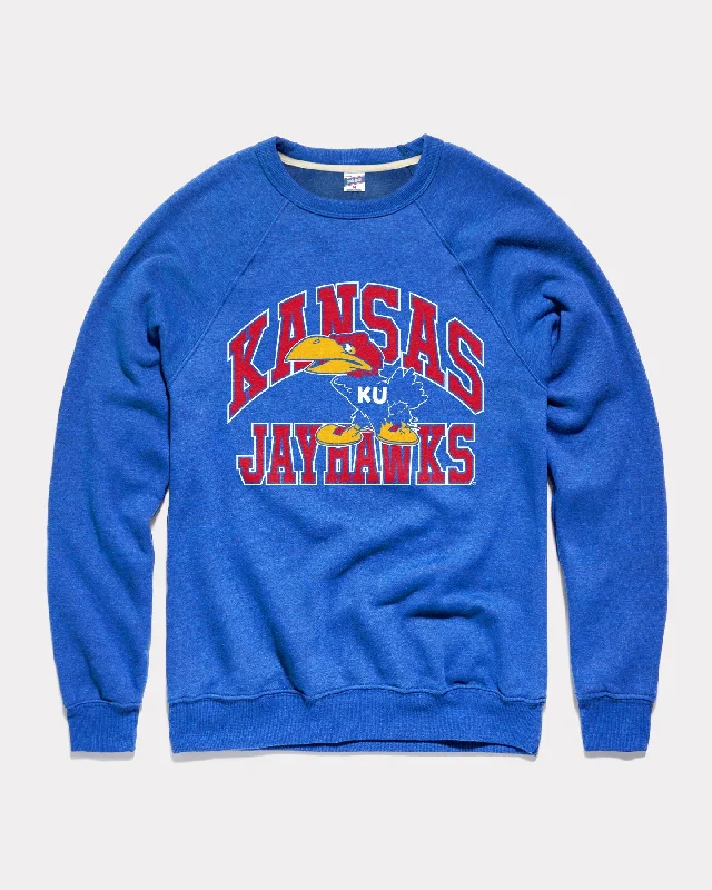 Tropical Style Kansas Jayhawks Mascot Blue Crewneck
