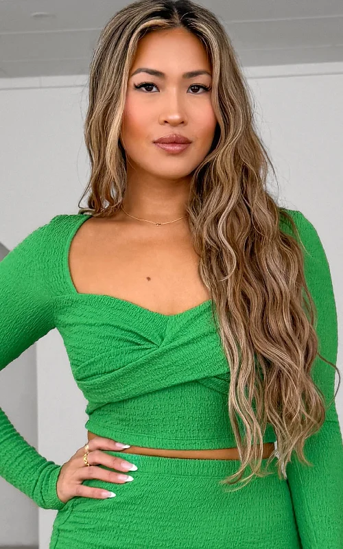 High-end Design Avenue Crop Top - Green Texture