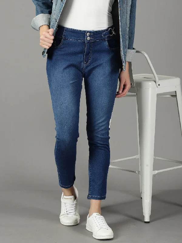 Goddess Outfit Women's Navy Blue Solid Slim Fit Denim Jeans