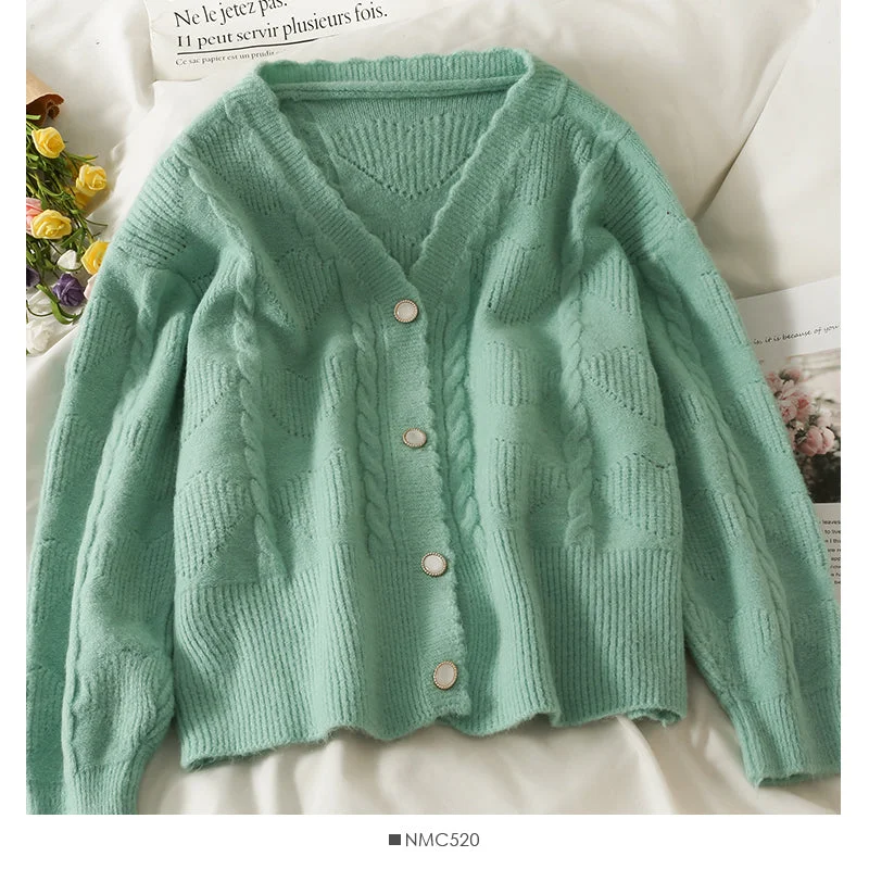 Sports Zipper Style Sweater women's new wave edge V-neck single breasted cardigan  1873