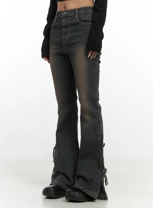 High-quality Fabrics Greta Ribbon-Detail Spandex Bootcut Jeans CS426