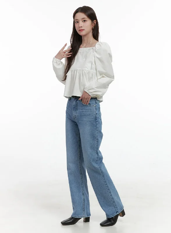 Sports Vitality Style Blythe Vintage Wash Straight Leg Denim Jeans OS416