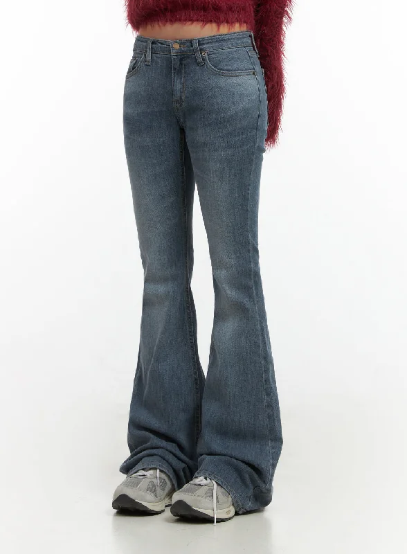 Printed pattern Liv Washed Denim Low Waist Bootcut Jeans CO414