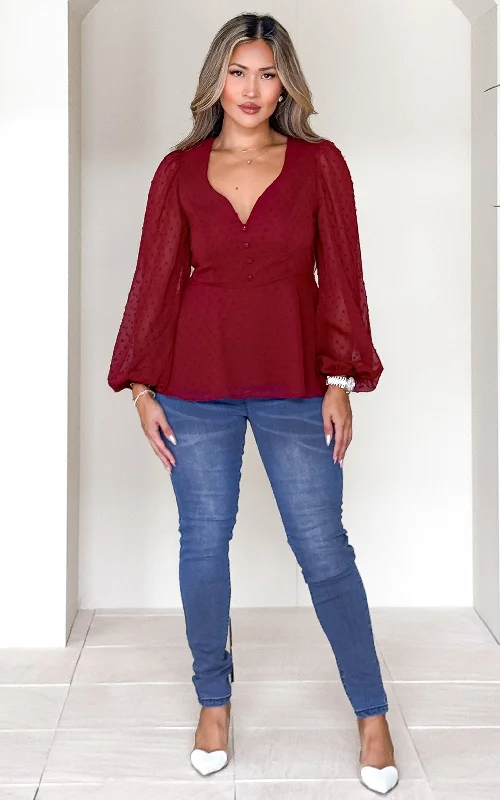 Urban Chic Edwina Peplum Top - Wine Texture