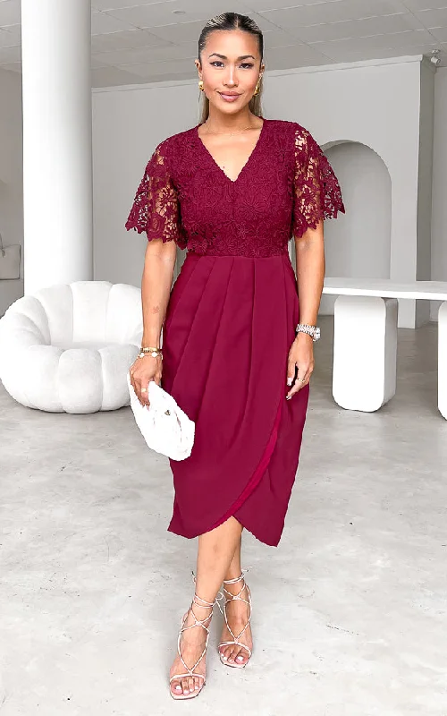 Celebrity Style Anderson Midi Dress - Wine