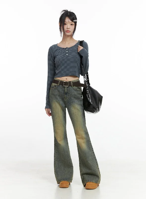 Retro Literary Style Taylor Slim Washed Jeans IO430