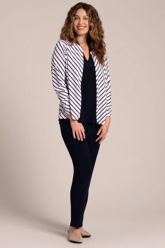 Effortless Comfort Classic Jacket with Pleated Sleeves | Navy Stripe