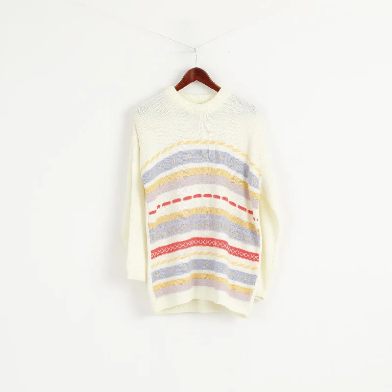 Lazy Home Guy Frager Women M Jumper Beige Acrylic Knit Long Made in UK Casual Sweater