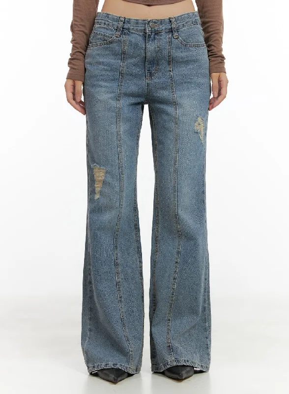 Low-key Luxury Bianca Destroyed Stitch Bootcut Jeans CG423