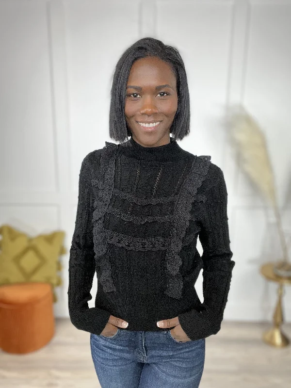 British casual She's Sweet Women's Mock Neck Open Knit Sweater