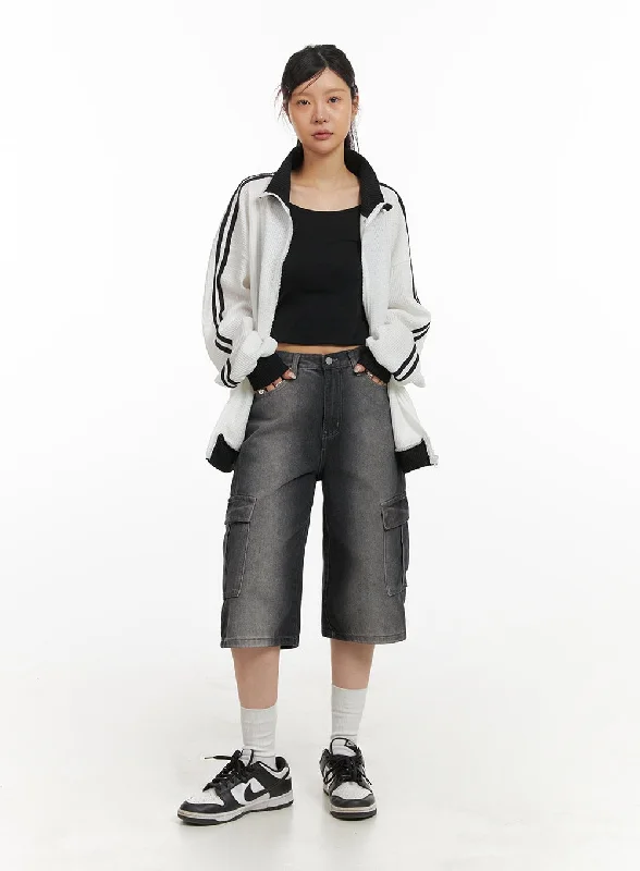 Elegant Classic Washed Cargo Denim Jorts IY410