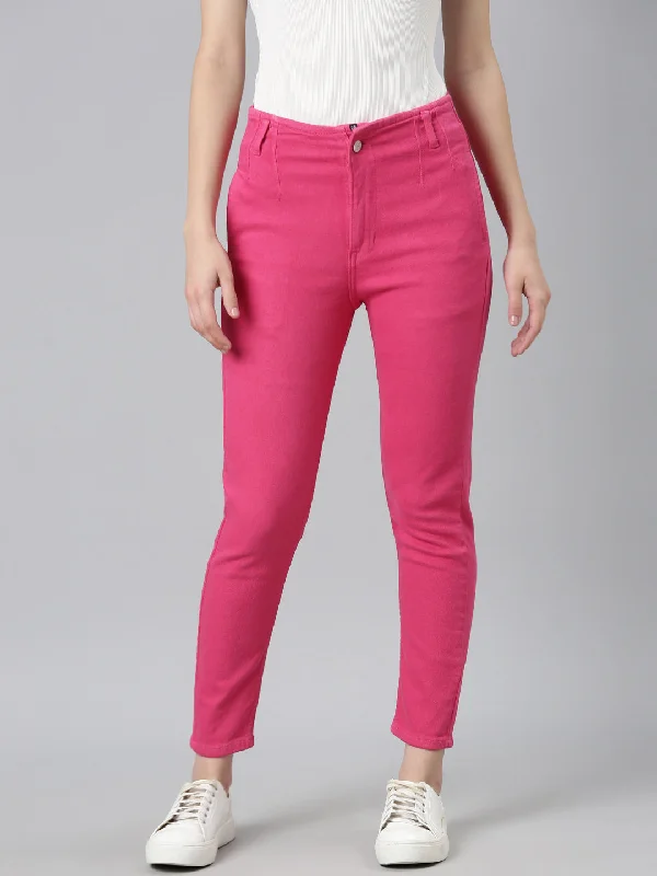 Cozy Shirts Women Fuchsia Solid Slim Fit Denim Jeans