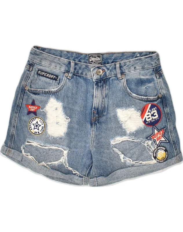 Dynamic Fashion SUPERDRY Womens Distressed Denim Shorts W28 Medium  Blue Cotton