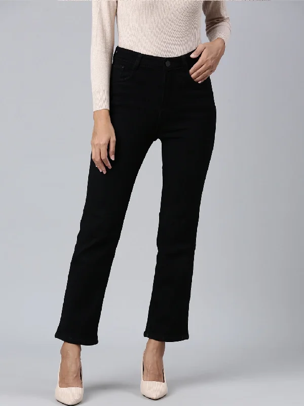Basic Version Women Black Solid Straight Fit Denim Jeans