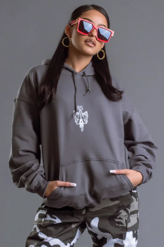 Comfortable and simple DARK GREY N WHITE BLESS UP HOODIE