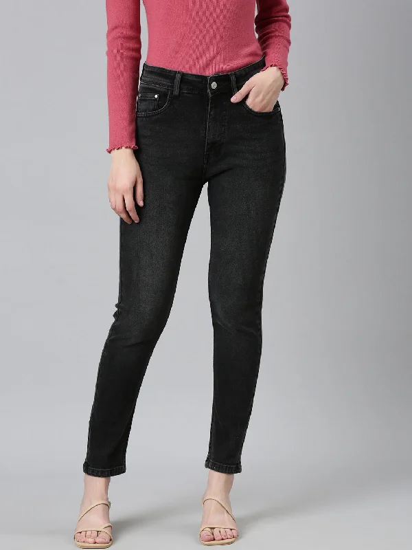 High-end Sense Women Black Solid Regular Fit Denim Jeans