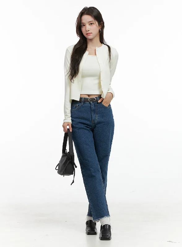 Extra long version Destroyed Hem Straight Jeans OG409