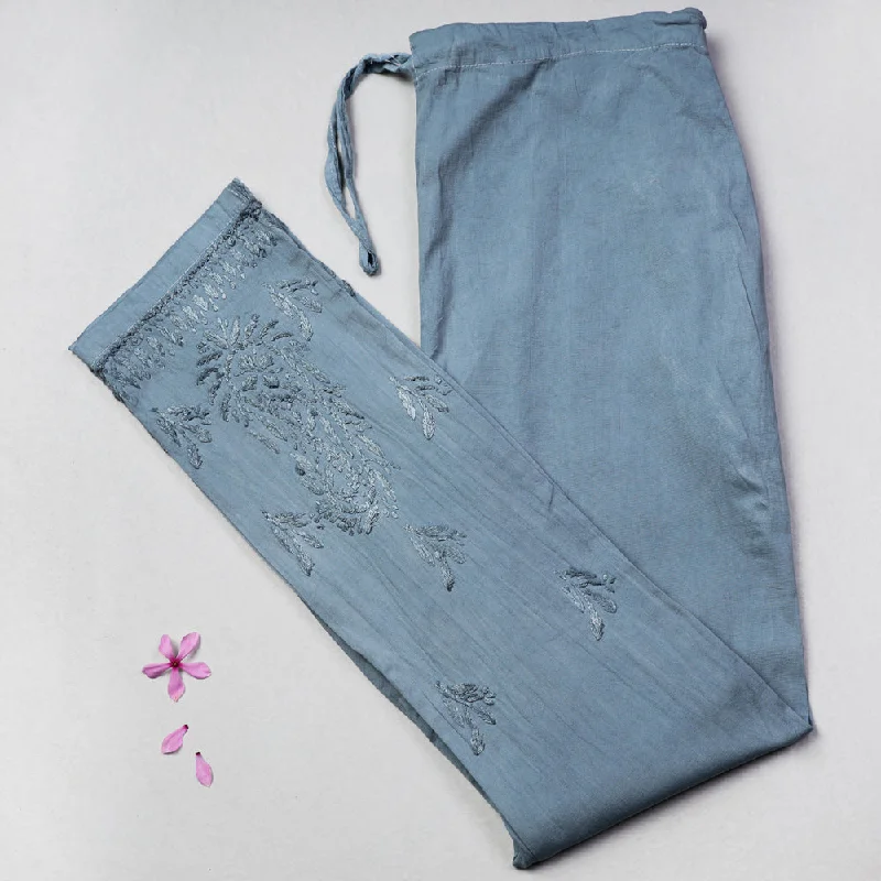 Free And Comfortable Chikankari Hand Embroidery Cotton Lycra Cropped Pant (Free Size)