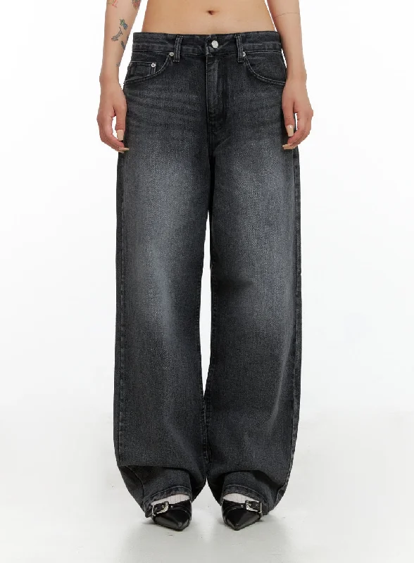 French Retro Low Rise Wide Leg Jeans CL415