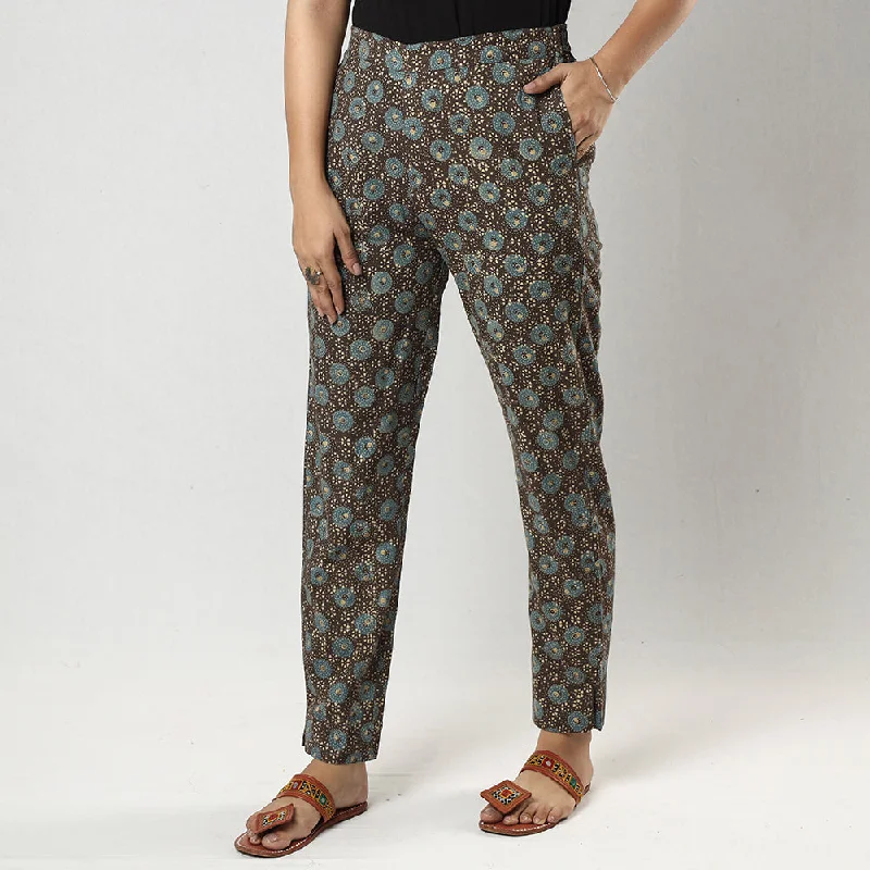 Personalized Design Brown Ajrakh Block Printing Cotton Tapered Casual Pant for Women
