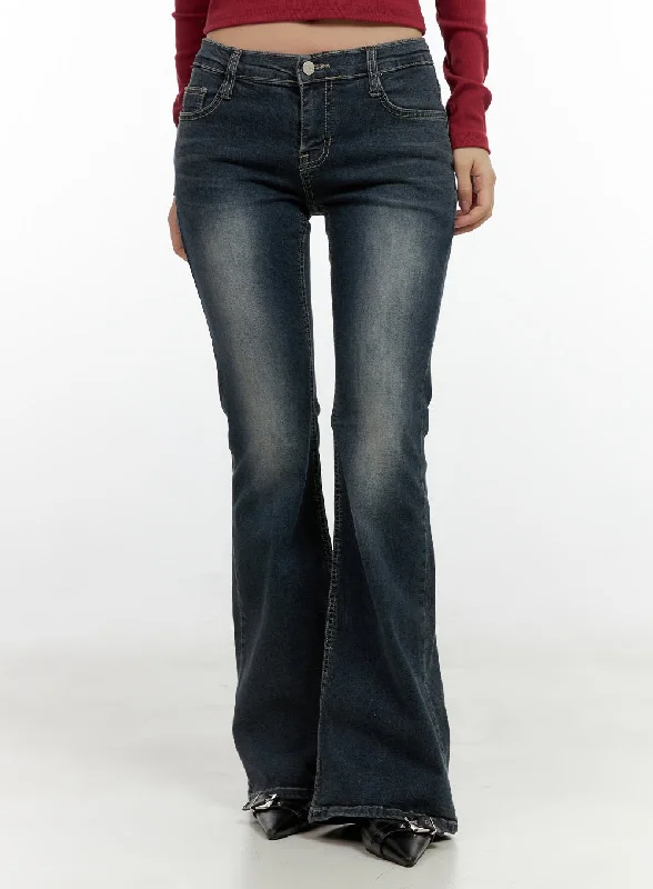 Warm Wear Ingrid Low-Rise Washed Flared Denim Jeans CN404