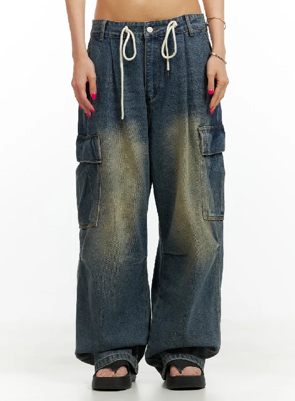 Cozy Fit Wear Drawstring Cargo Baggy Jeans CU417