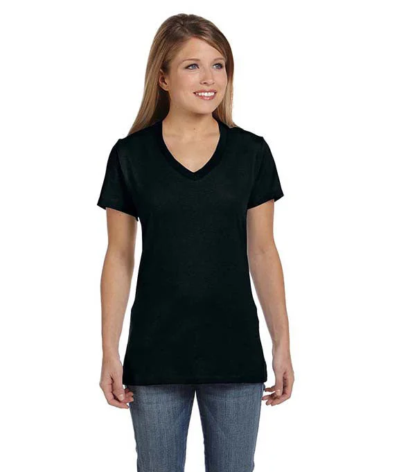 Extra long version S04V - Hanes Ladies nano-T® V-Neck T-Shirt | Black