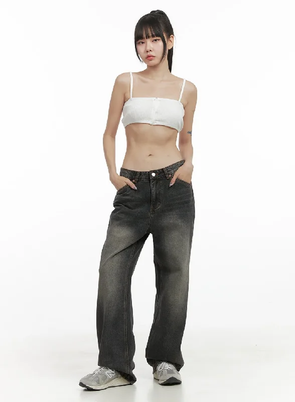Noble And Elegant Mandy Washed Cotton Wide Leg Jeans OO401