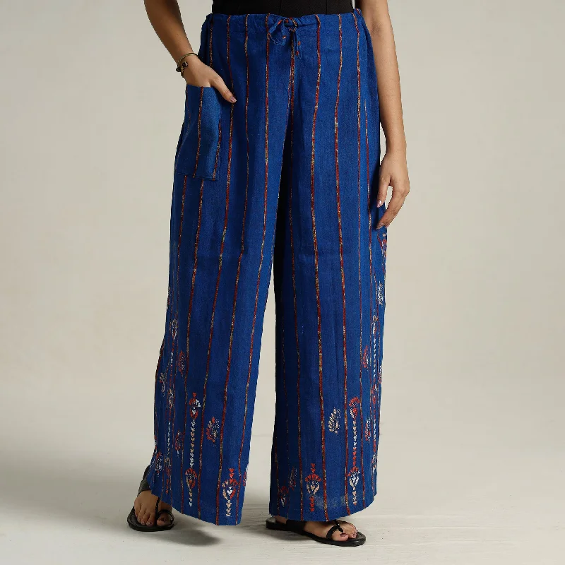 Retro Design Blue - Bengal Khesh Weaving Cotton Kantha Embroidery Palazzo 73