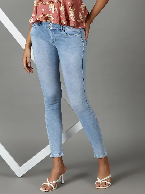 Sports Cool Women's Blue Solid Skinny Fit Denim Jeans