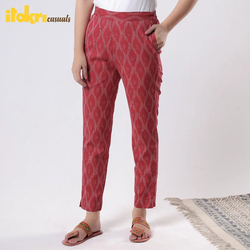 Fashion Classic Red - Pochampally Ikat Cotton Tapered Casual Pant for Women