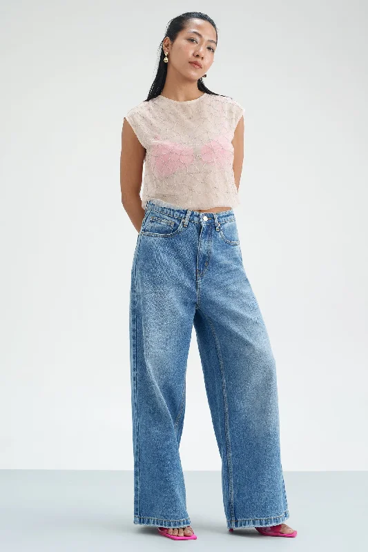 Fresh And Elegant Blue Muse Wide Cropped Jeans