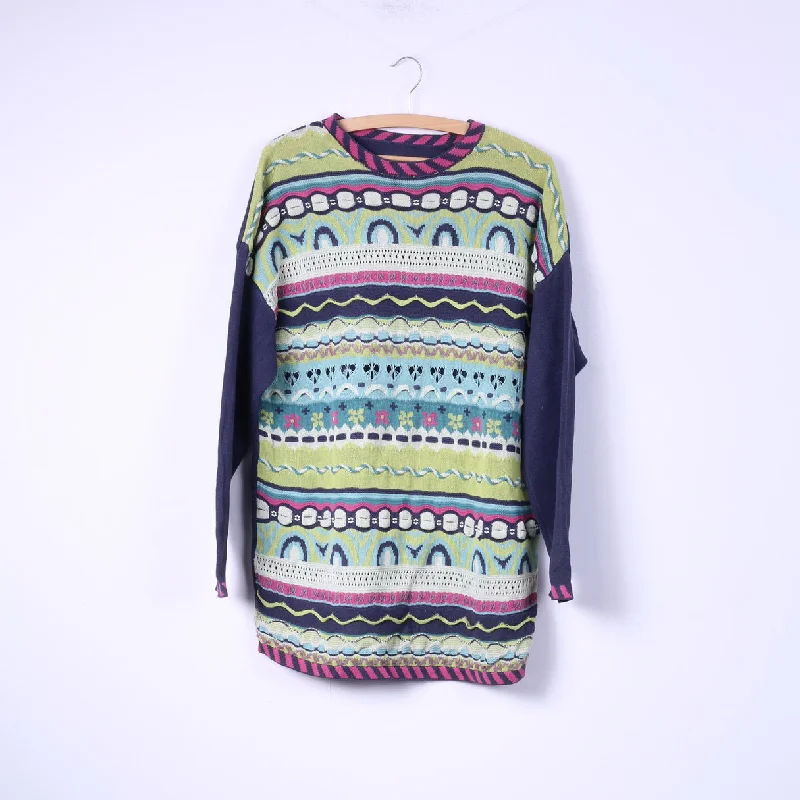 Comfortable Sweaters Vintage Womens XL Jumper Long Plum Multi Printed Sweater Crew Neck Top