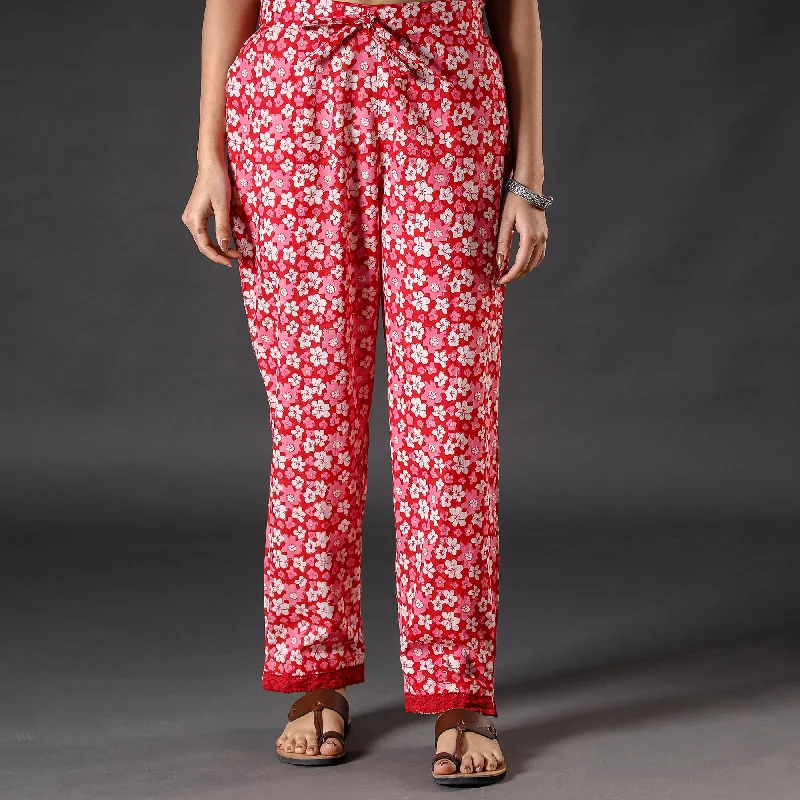 Retro Fashion Red - Sanganeri Block Printing Cotton Pant