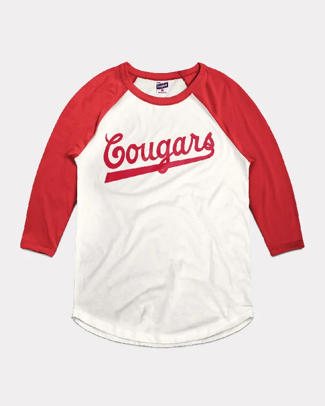 Skirt style Cougars Baseball Script White & Red Raglan