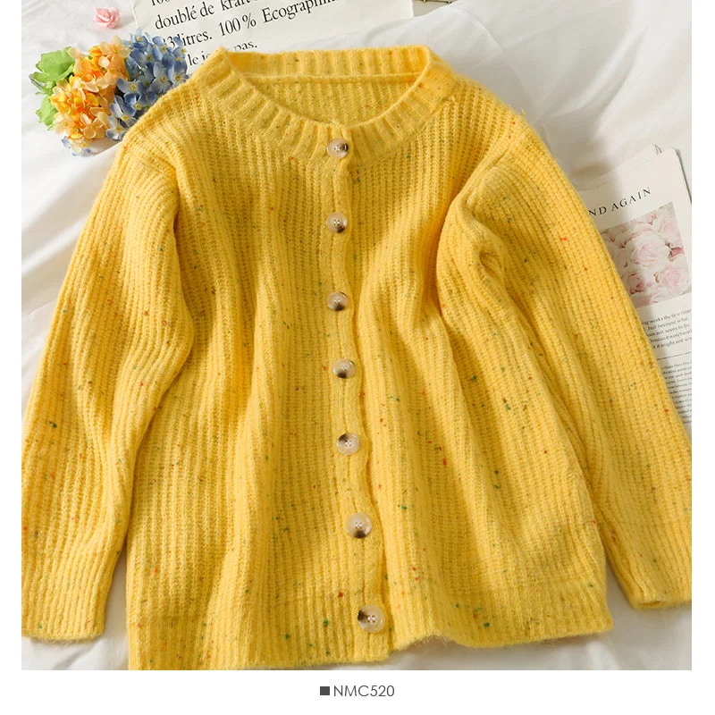 Ultra-lightweight Korean retro medium length single breasted long sleeved sweater  1867
