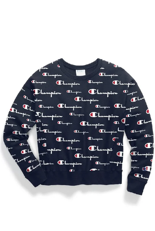 High-quality Styles Champion Reverse Weave Women's Crew, All Over Logo