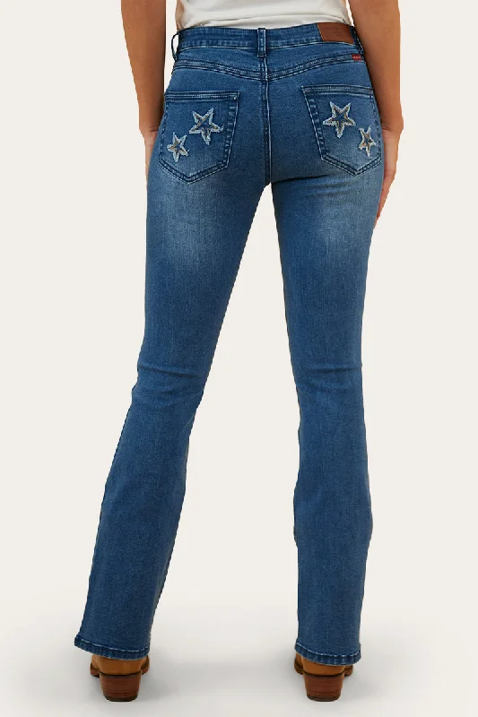 Stylish Ease Caroline Rodeo Womens Mid-Rise Bootleg Jeans - Vintage Blue Wash