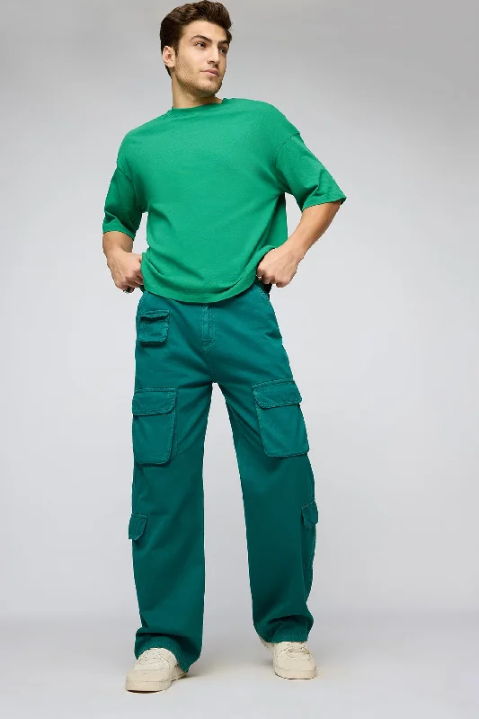 Comfy Chic Rich Emerald Utility Men's Cargo Jeans