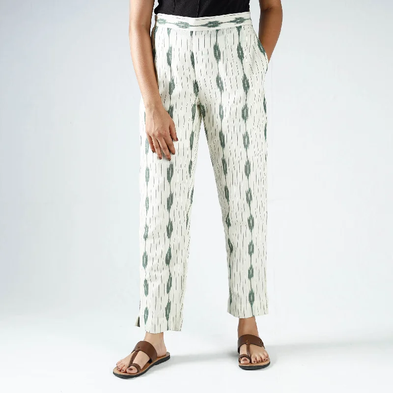Elegant And Simple White - Pochampally Ikat Cotton Tapered Pant for Women